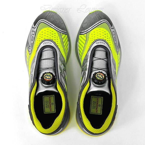 NEW GUCCI Ultrapace R GG Logo Men's Sneakers Yellow Grey 8 G / US 8.5 Authentic - Picture 2 of 10